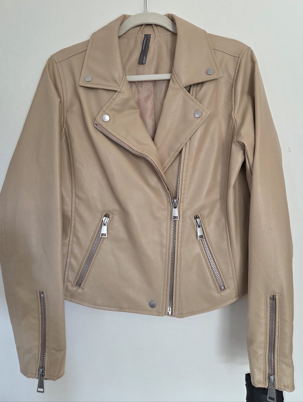 Anthropologie Sand Beige Faux Leather Moto Jacket Motorcycle Jacket M
